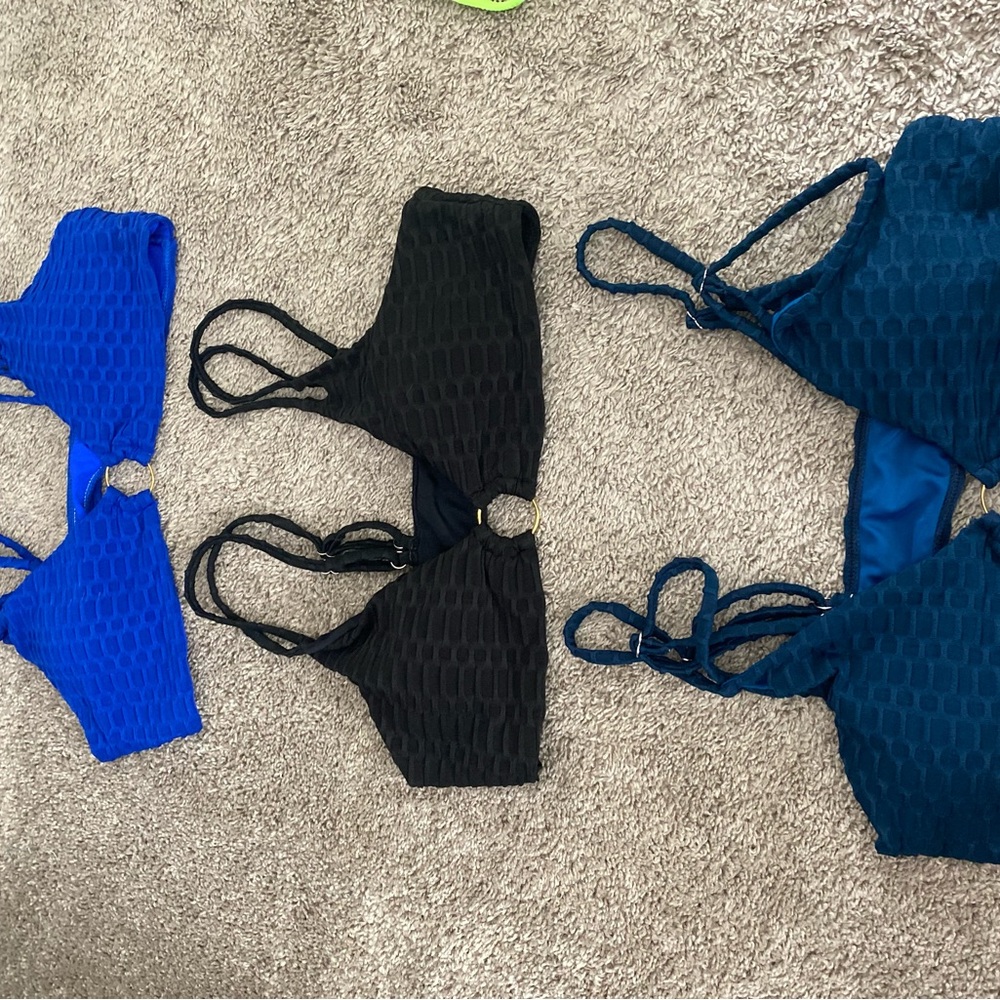 Blue and Black Textured Bikini Set